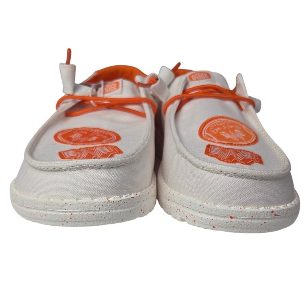 Hey Dude Wendy Whataburger Shoes Women 7 White Orange Slip On Canvas Loafers NEW - Picture 8 of 13